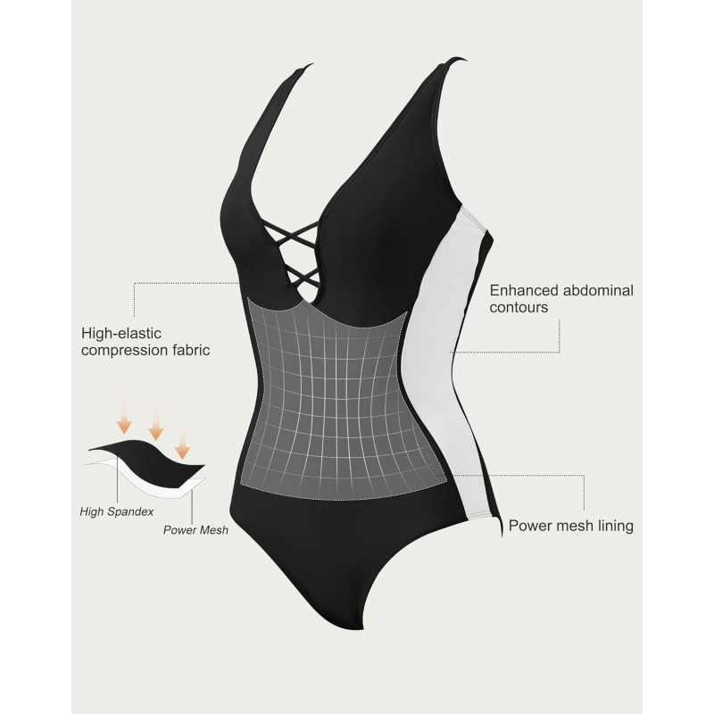 Women's One Piece Tummy Control Swimsuit Crisscross Back Bathing Suits