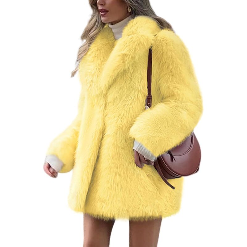 Women's Faux Fur Coat Fluffy Lapel Furry Jacket Long