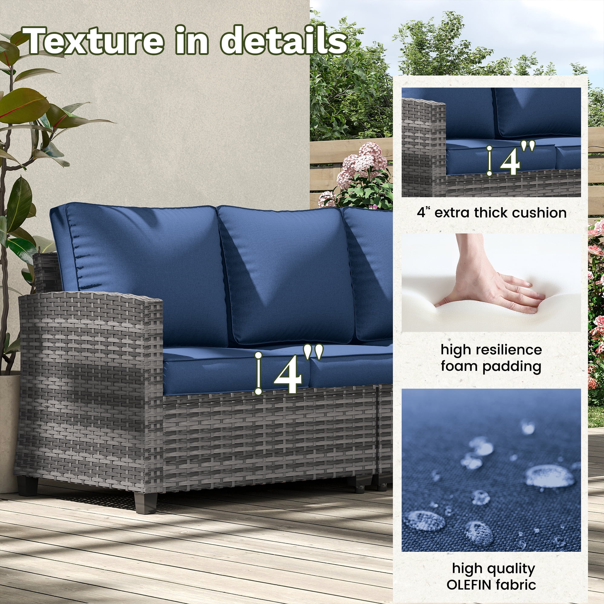 POTEBAN Patio Furniture Set, 7 Pieces Outdoor Sectional Sofa Couch with Chairs, Ottomans and Comfy Cushions, All Weather Wicker Rattan Patio Conversation Set for Garden Backyard Dark Grey
