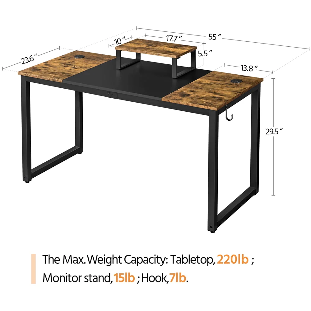 Easyfashion Industrial Computer Desk with Monitor Stand, Rustic Brown/Black