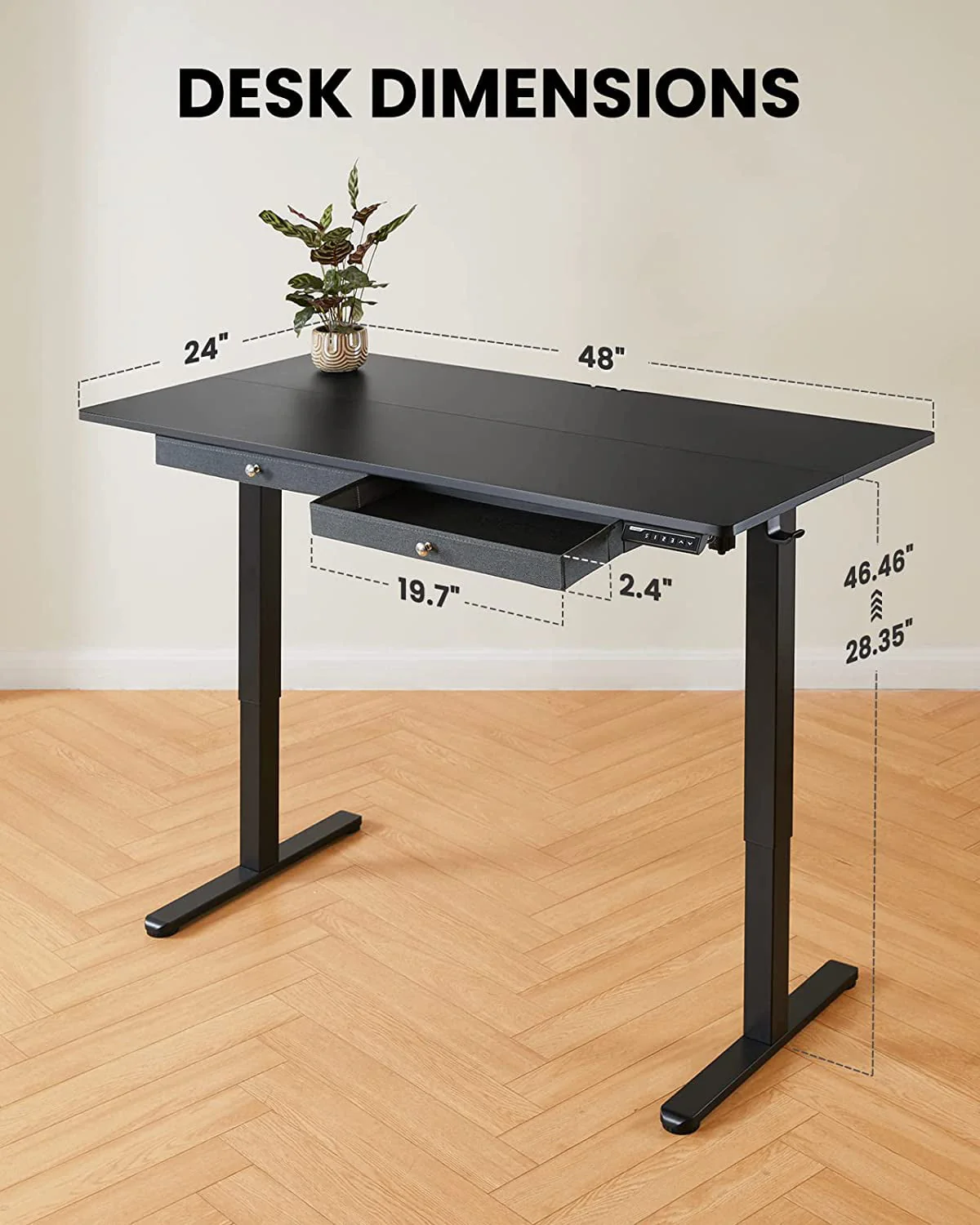 Kyspho Adjustable Height Electric Standing Desk with Double Drawers, 48x24 inches Sit Stand Up Desk Computer Workstation for Home Office, Black