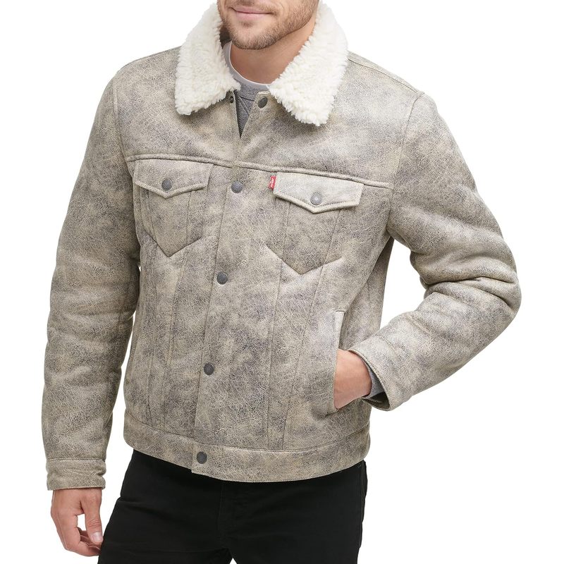 Men's Faux Leather Classic Trucker Jacket