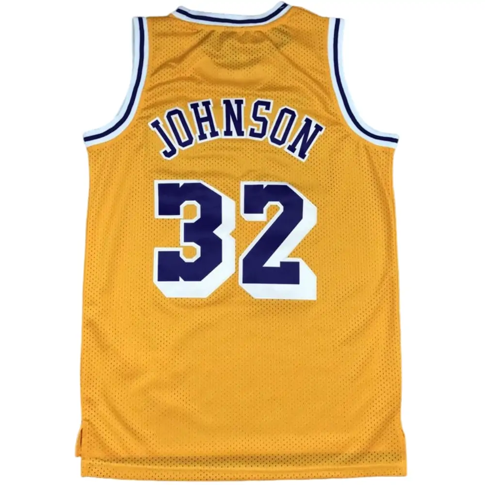 Embroidered MN Retro Jersey Lakers 84/85 Season Crew Neck Yellow No. 32 Johnson