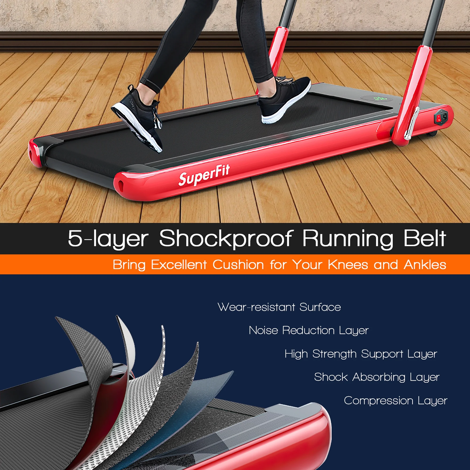 SuperFit Up To 7.5MPH 2.25HP 2-in-1 Folding Under Desk Treadmill W/Speaker Controller APP, Single Display Screen Silver