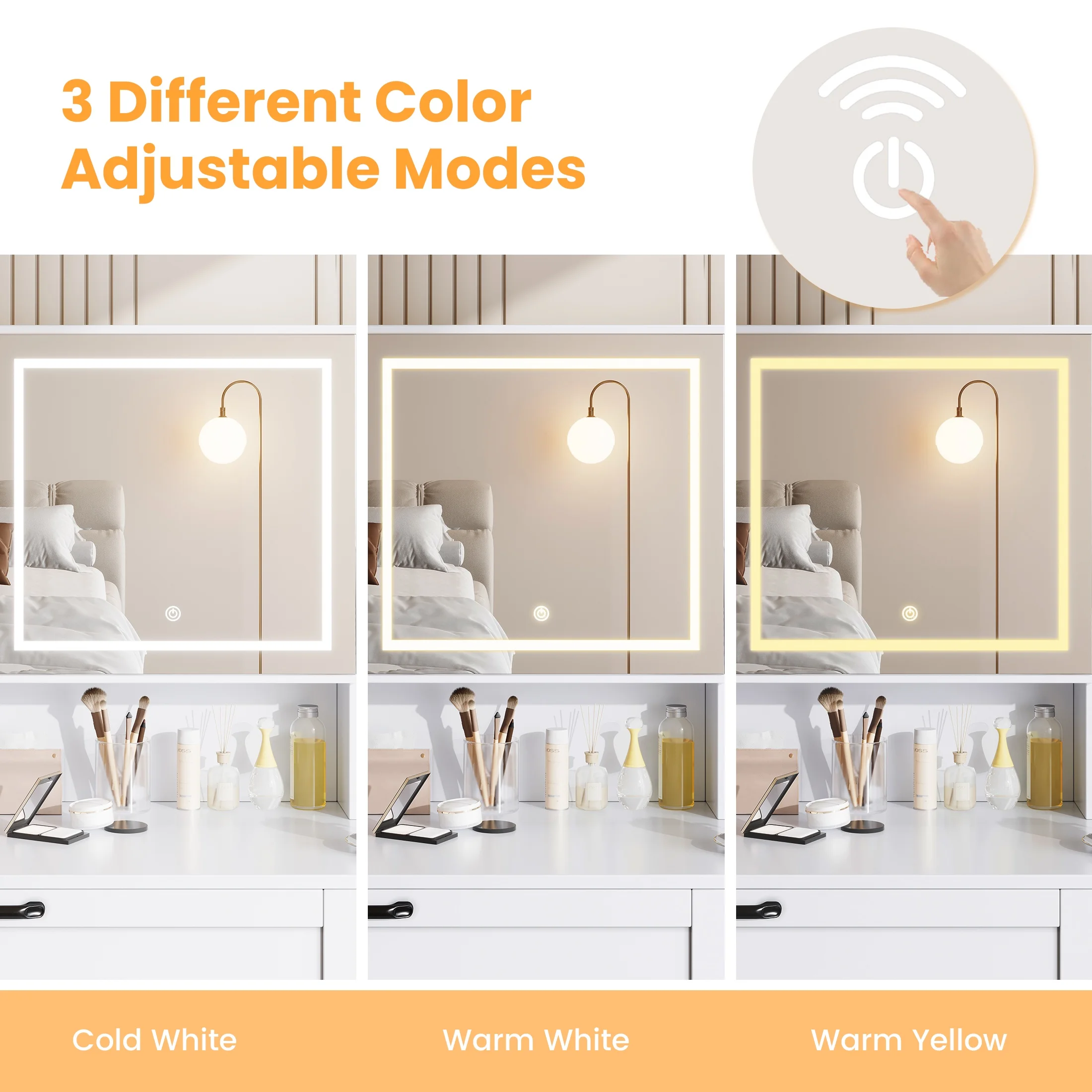 SESSLIFE 41''Vanity Set with Charging Station, Large Makeup Desk with LED Sliding Mirror, 3 Lighting Modes Adjustable Brightness, Makeup Dressing Table Set for Adults,Women, White