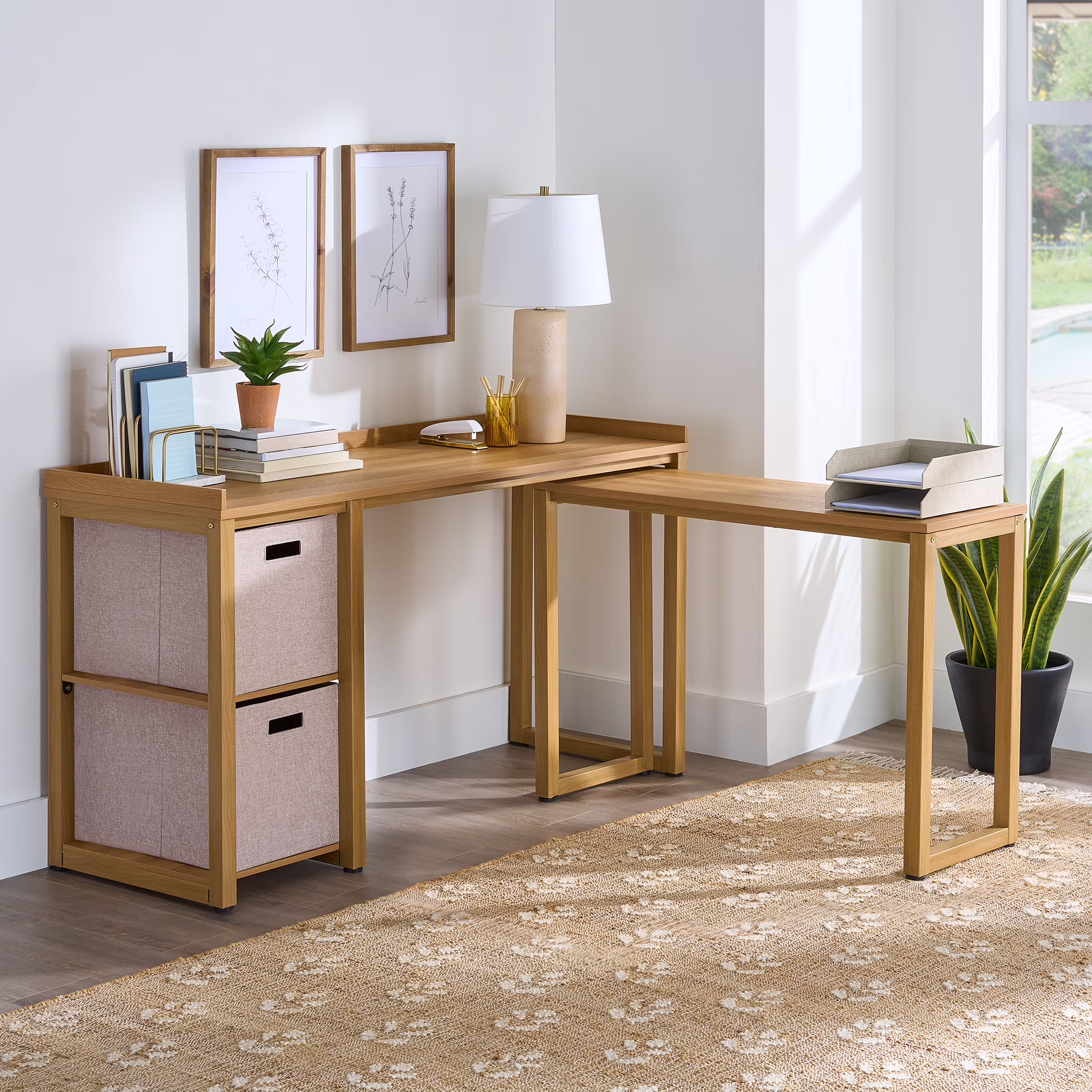 Better Homes & Gardens Ezra Modular L Desk with 2-Cube Storage, Walnut Finish