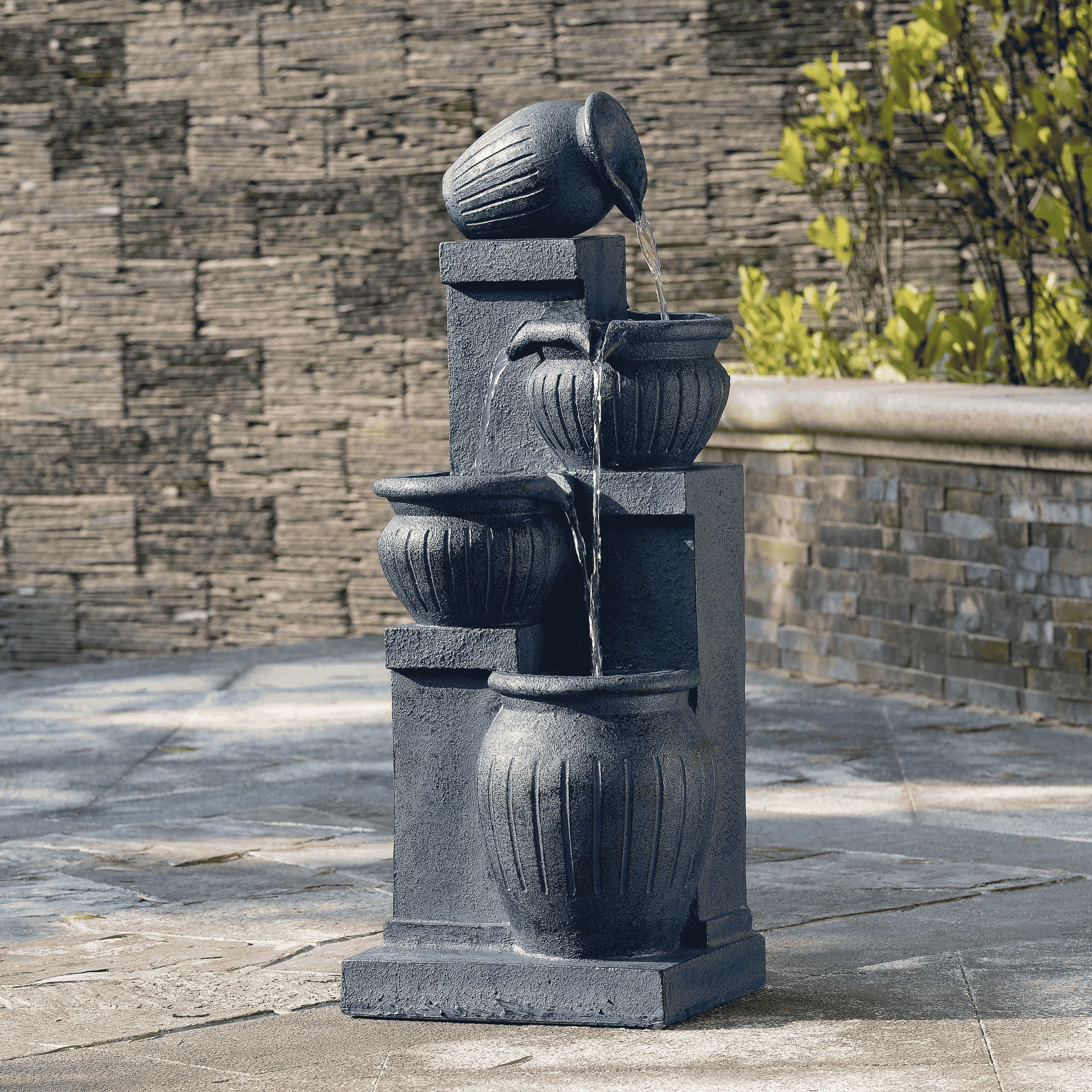 Teamson Home Outdoor Water Fountain with Lights�C 4-Tier Cascading Bowl Design with LED Light & Solar Pump, Solar-Powered Water Fountain Outdoor Garden, Yard, or Patio D��cor, Navy Blue