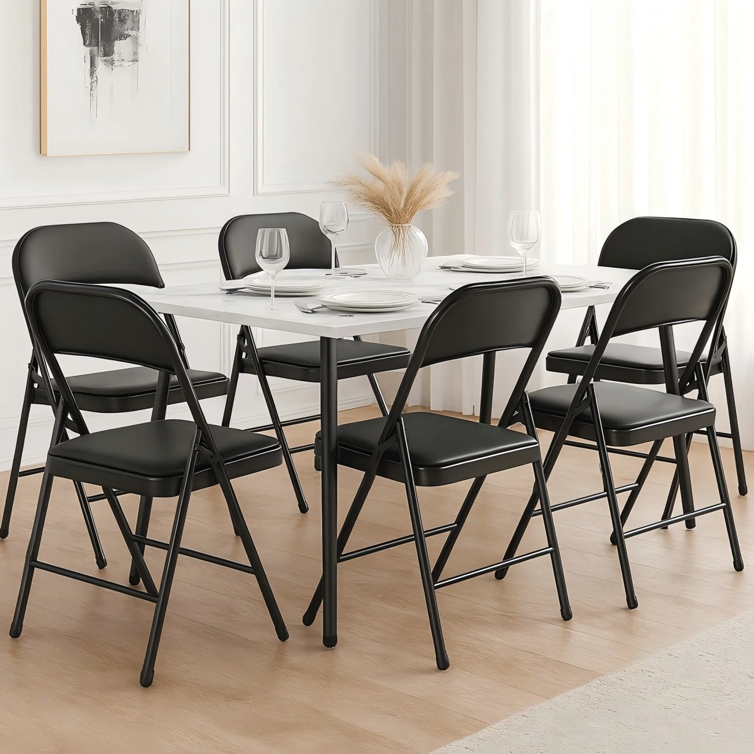 SUGIFT Deluxe Padded Seat and Metal Back Folding Chairs, Black, 6 Pack