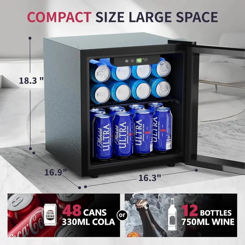 126-Can Beverage Refrigerator Cooler – Glass-Door Mini Fridge for Soda. Beer & Wine – Silver with Adjustable Shelves