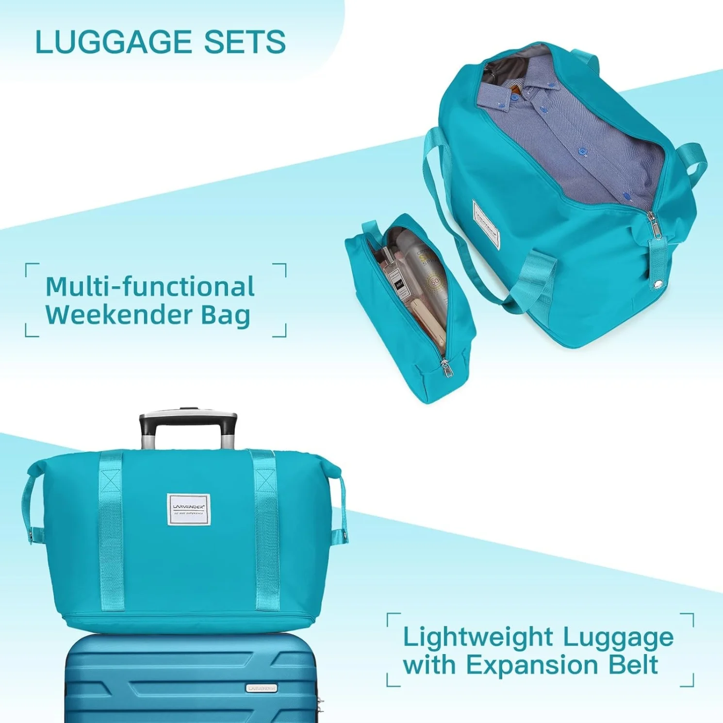 6-Piece Hardshell Luggage Set with Expandable Spinner Suitcases & TSA Lock, 25% Extra Capacity, Duffel Bag & Toiletry Kit, Cream ABS Suitcases