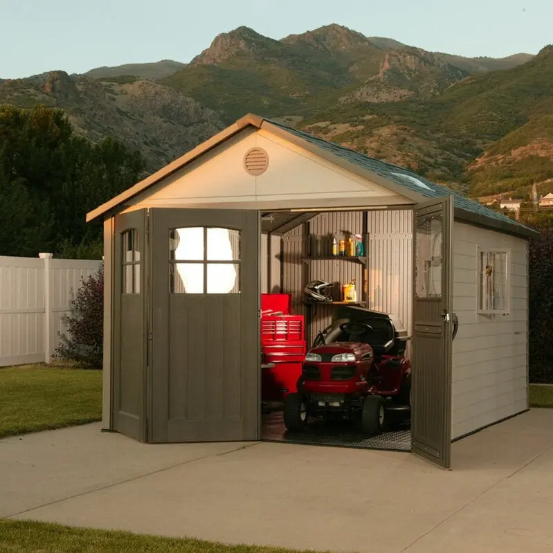 11-Foot Square Resin Storage Shed – Durable Plastic Build. Ventilated Design. Easy Assembly for Garden or Garage