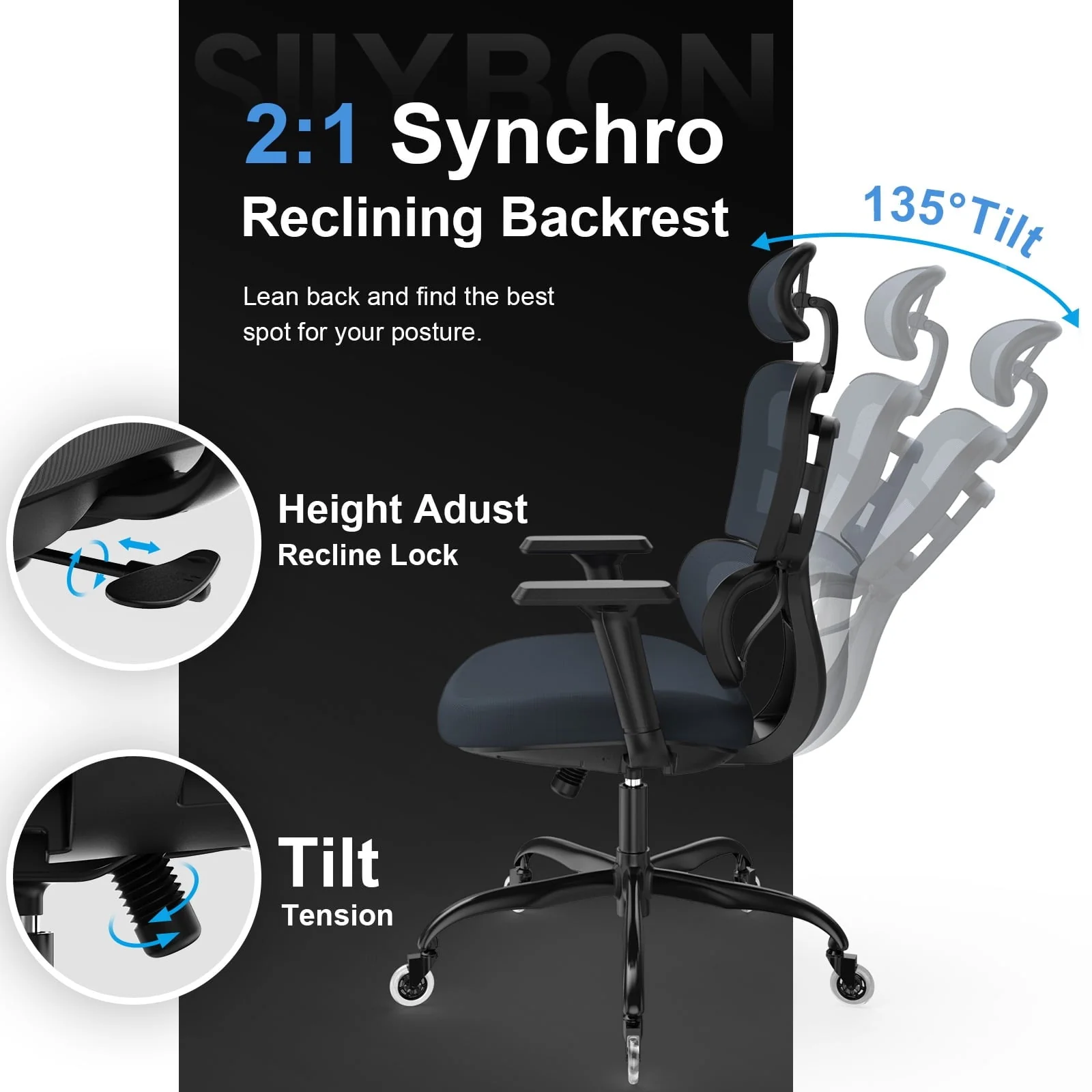 Lioncin Ergonomic Office Chair, Breathable Mesh Desk Chair, Lumbar Support Computer Chair with Wheels and 3D Adjustable Armrest, Swivel Task Chair,Dark Gray