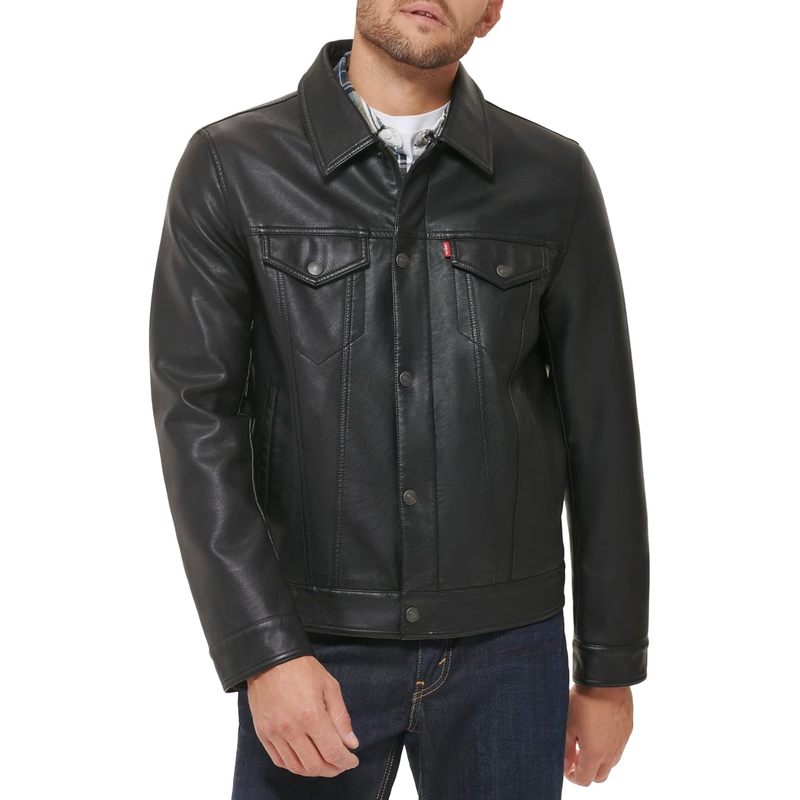 Men's Faux Leather Classic Trucker Jacket