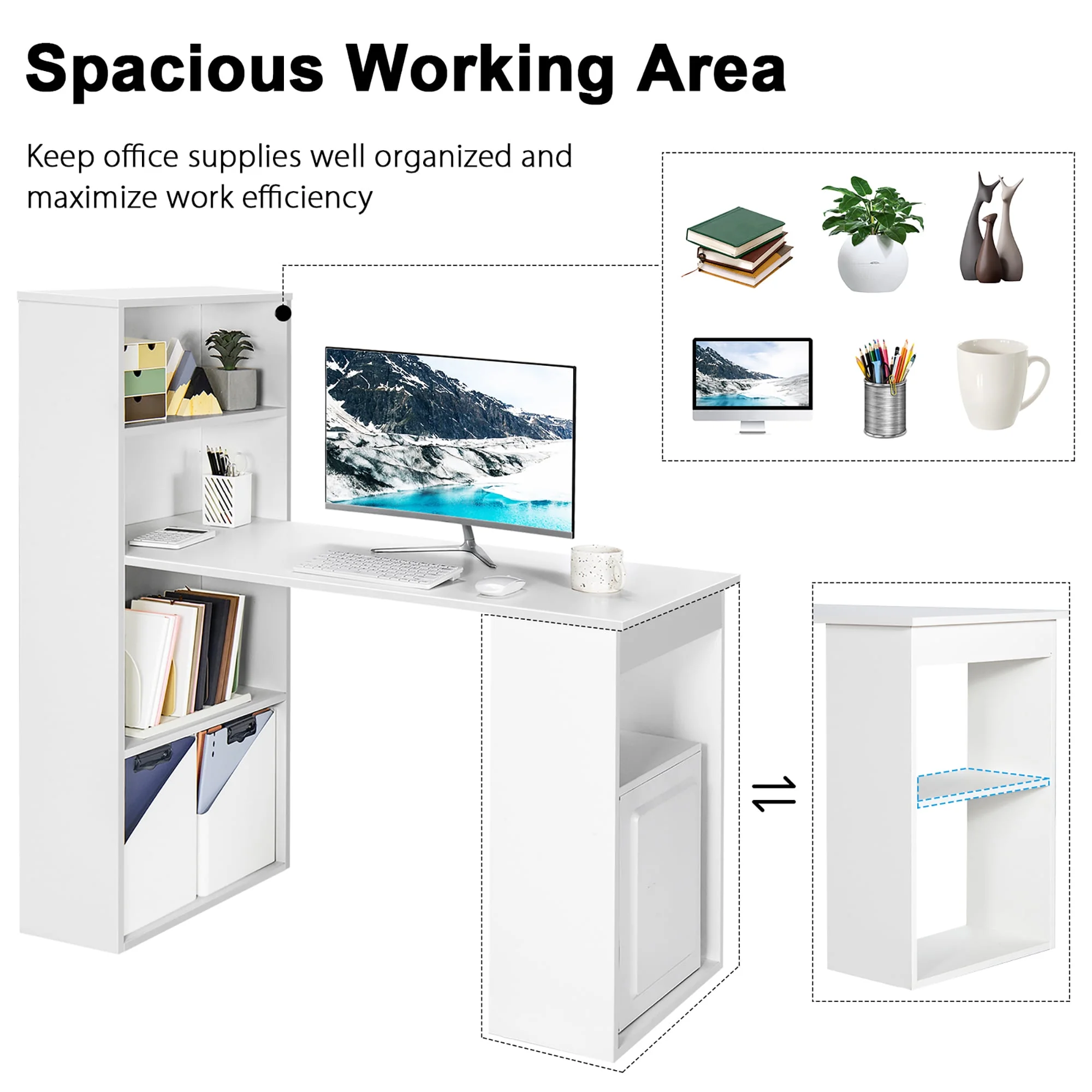 Costway Computer Desk Writing  Workstation Office 6-Tier Storage Shelves Natural