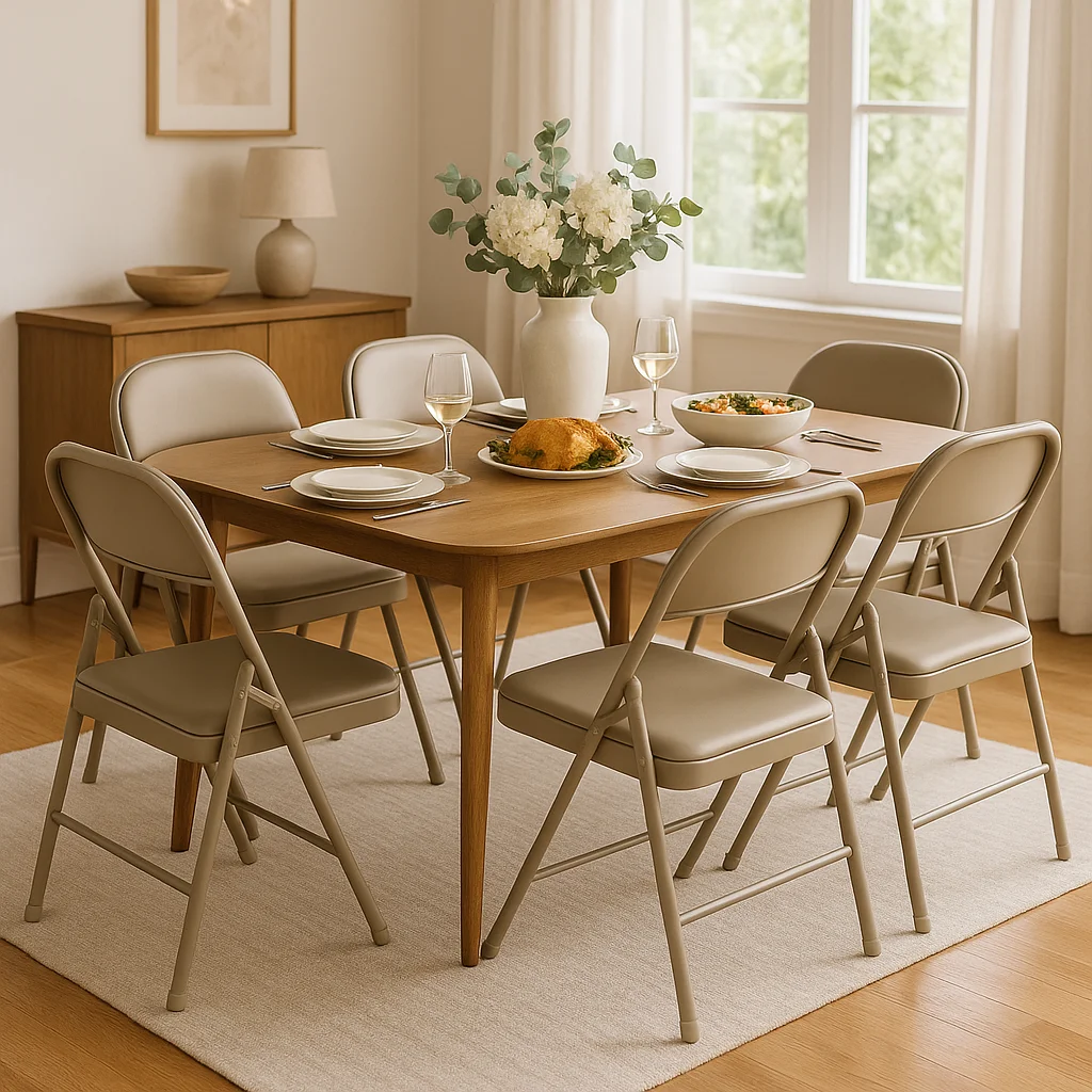 Vebreda Padded Metal Folding Chair, 6-Pack, Kahki