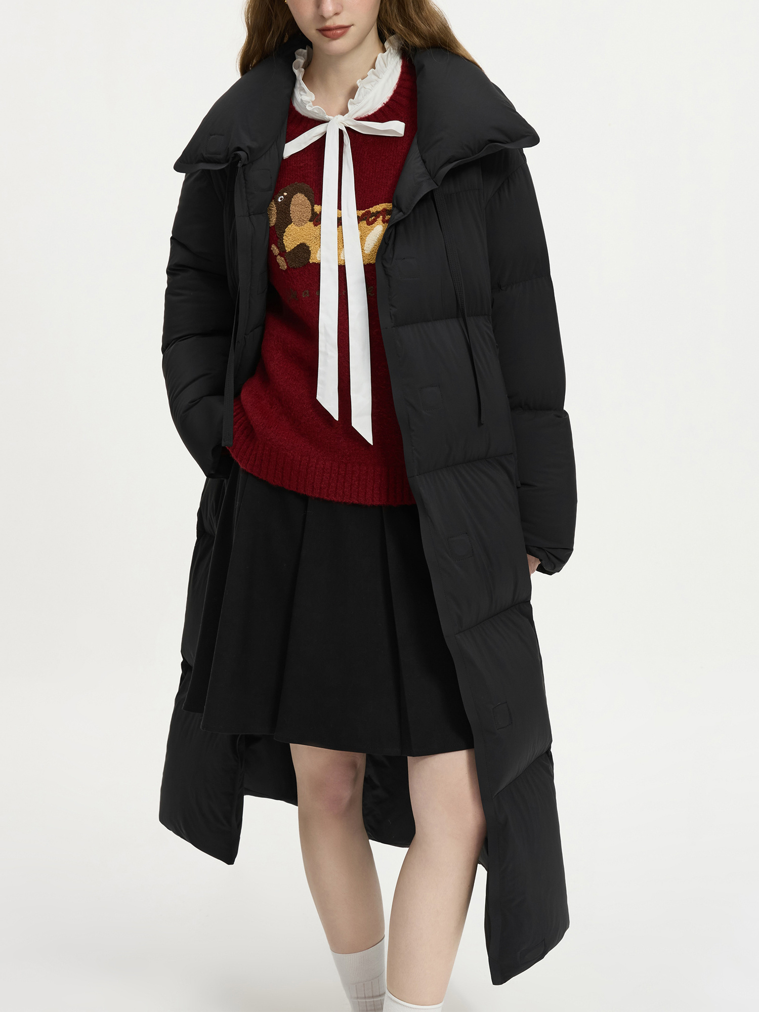 Women’s Casual Mid-Length Down Jacket with Stand Collar – 100% Polyamide