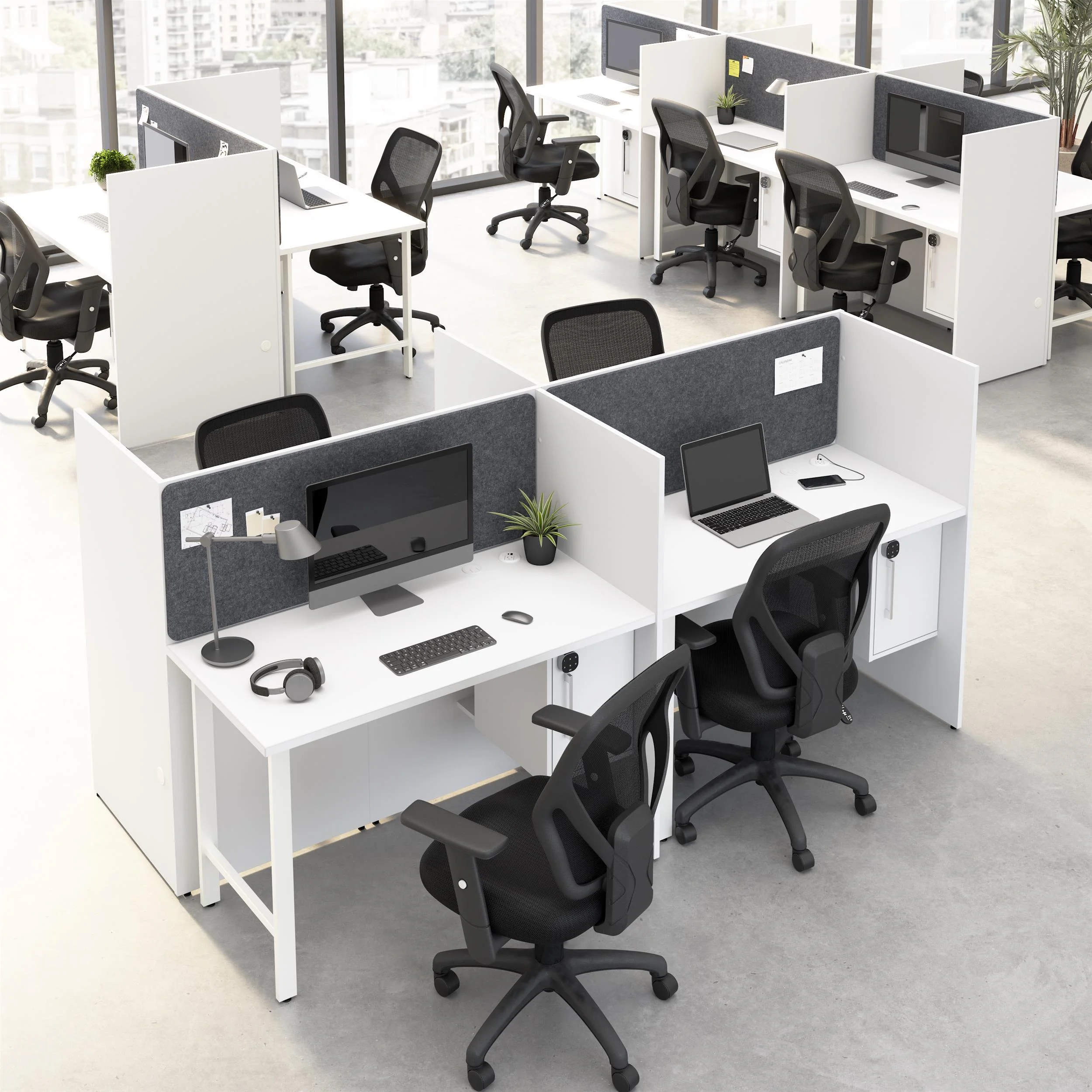 Hustle 60W 2 Person Cubicle Desk with Storage in White - Engineered Wood