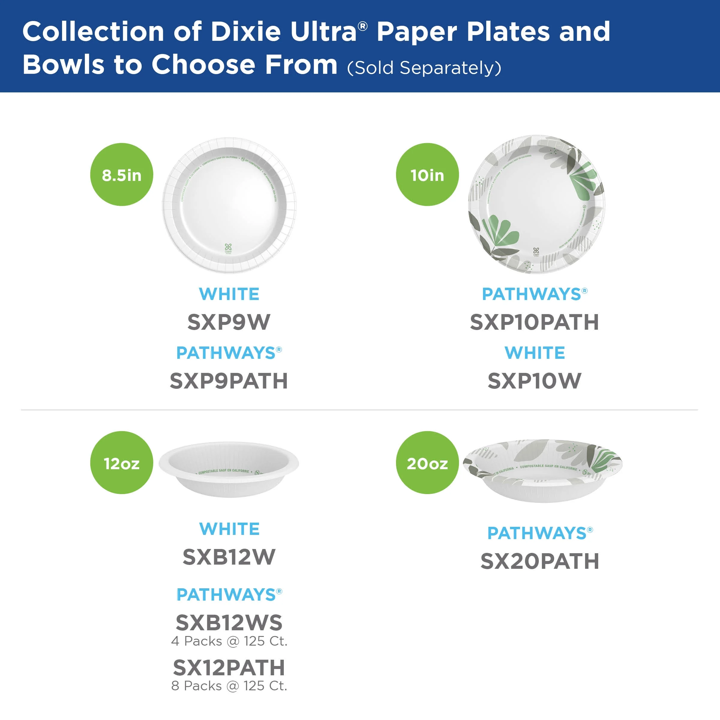 Dixie Ultra? 12 ounce Heavy-Weight Paper Bowls By GP PRO (Georgia-Pacific), Pathways?, SX12PATH (Case), 1000 Count (125 Bowls Per Pack, 8 Packs Per Case)