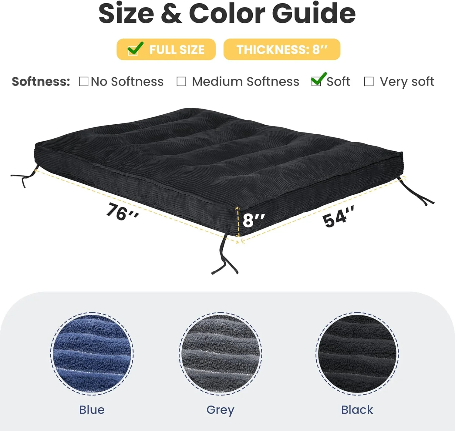 8 Inch Futon Mattress Full Size, Extra Thick Futon Sofa Bed Upgraded Japanese Floor Mattress Floor Futons Mattress for Adults Foldable Japanese Futon Mattress 8