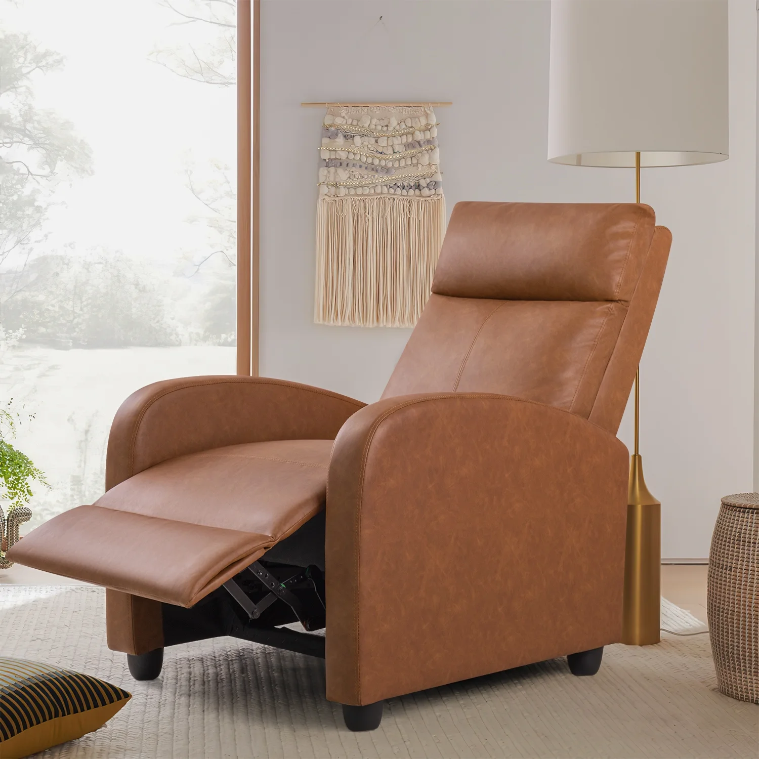 Homall Recliner Chair Padded Seat Pu Leather for Living Room Single Sofa Recliner Modern Recliner Seat Club Chair Home Theater Seating, Khaki