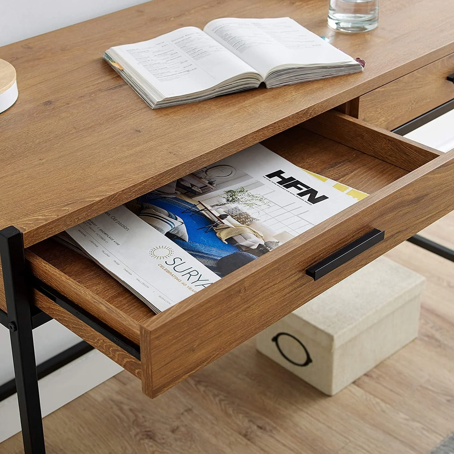 Caffoz Home Office 2-drawer Writing Desk Oak Brown