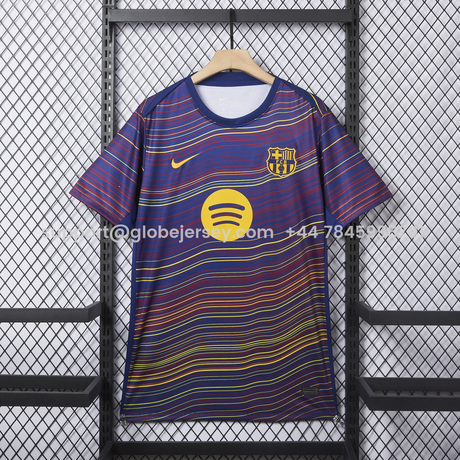 Barcelona 25-26 Deep Blue Pre-Match Training Jersey with Colorful Lines - Fans Version