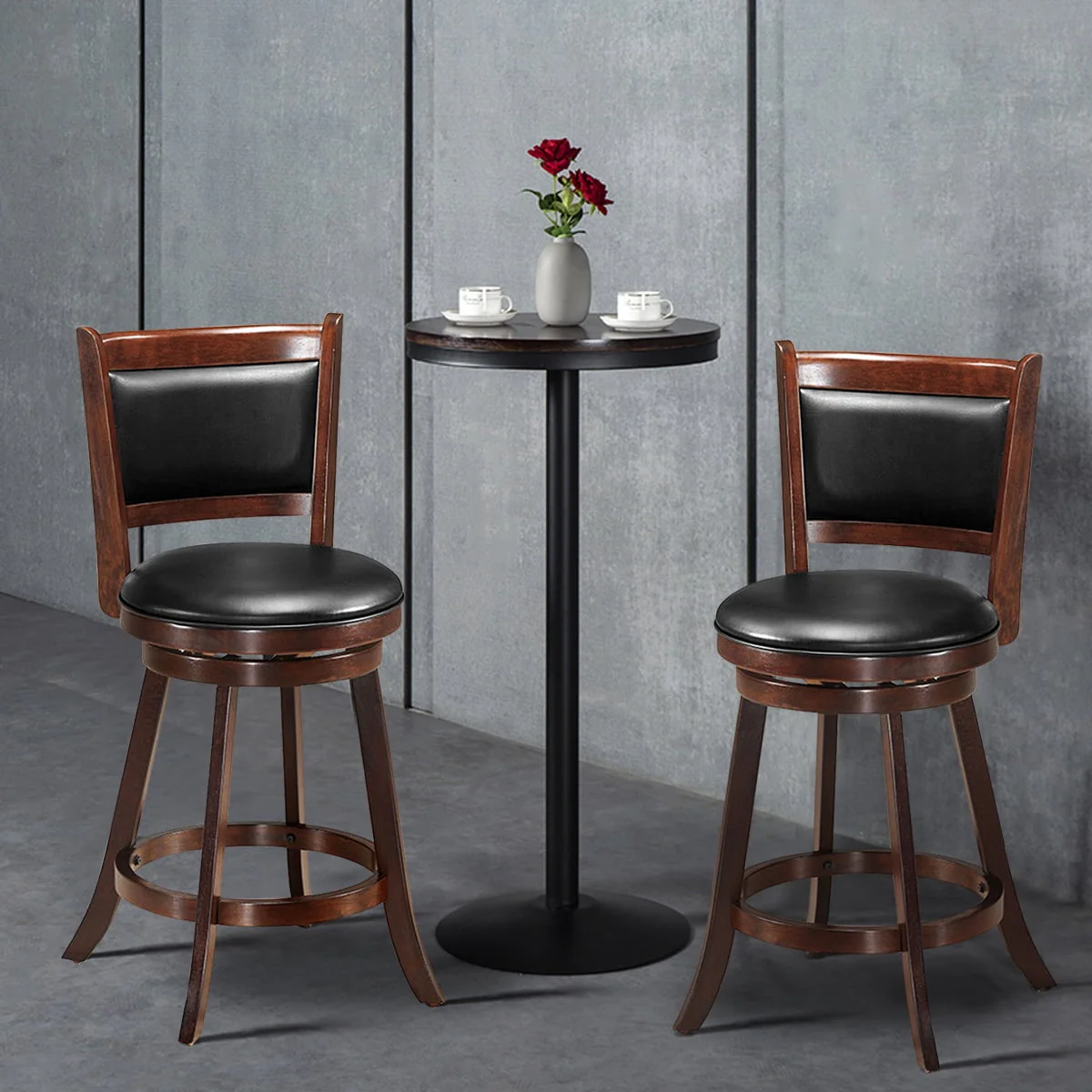 Costway Set of 2 24'' Swivel Counter Stool Wooden Dining Chair Upholstered Seat Espresso Panel back