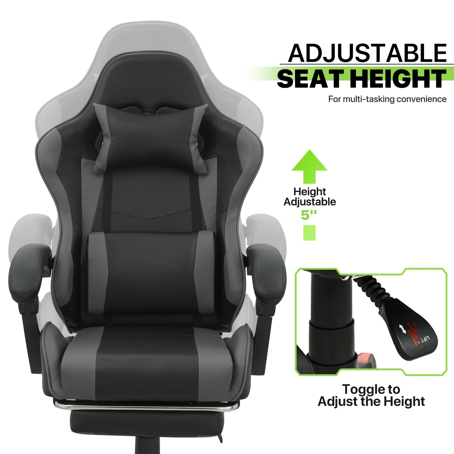 Magshion Adjustable Gaming Chair, Ergonomic PC Computer Seat with Headrest and Lumbar Support for Adults Teens Desk Chair, Black