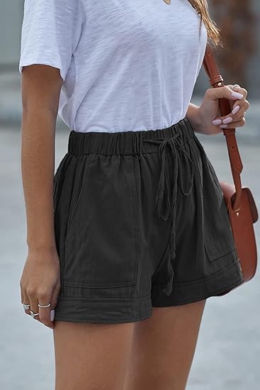 Women Comfy Drawstring Casual Elastic Waist Pure Color Shorts