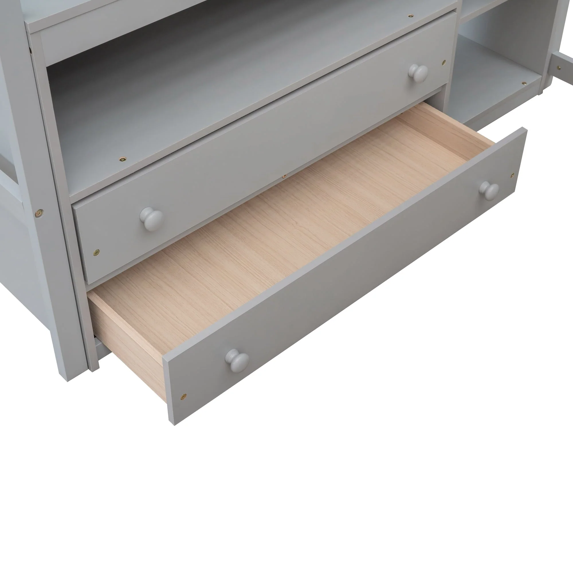 Euroco Full Size Wood Loft Bed with Desk, Shelves and Cabinets for Kids Room, Incline Ladder and 3 Drawers, Gray