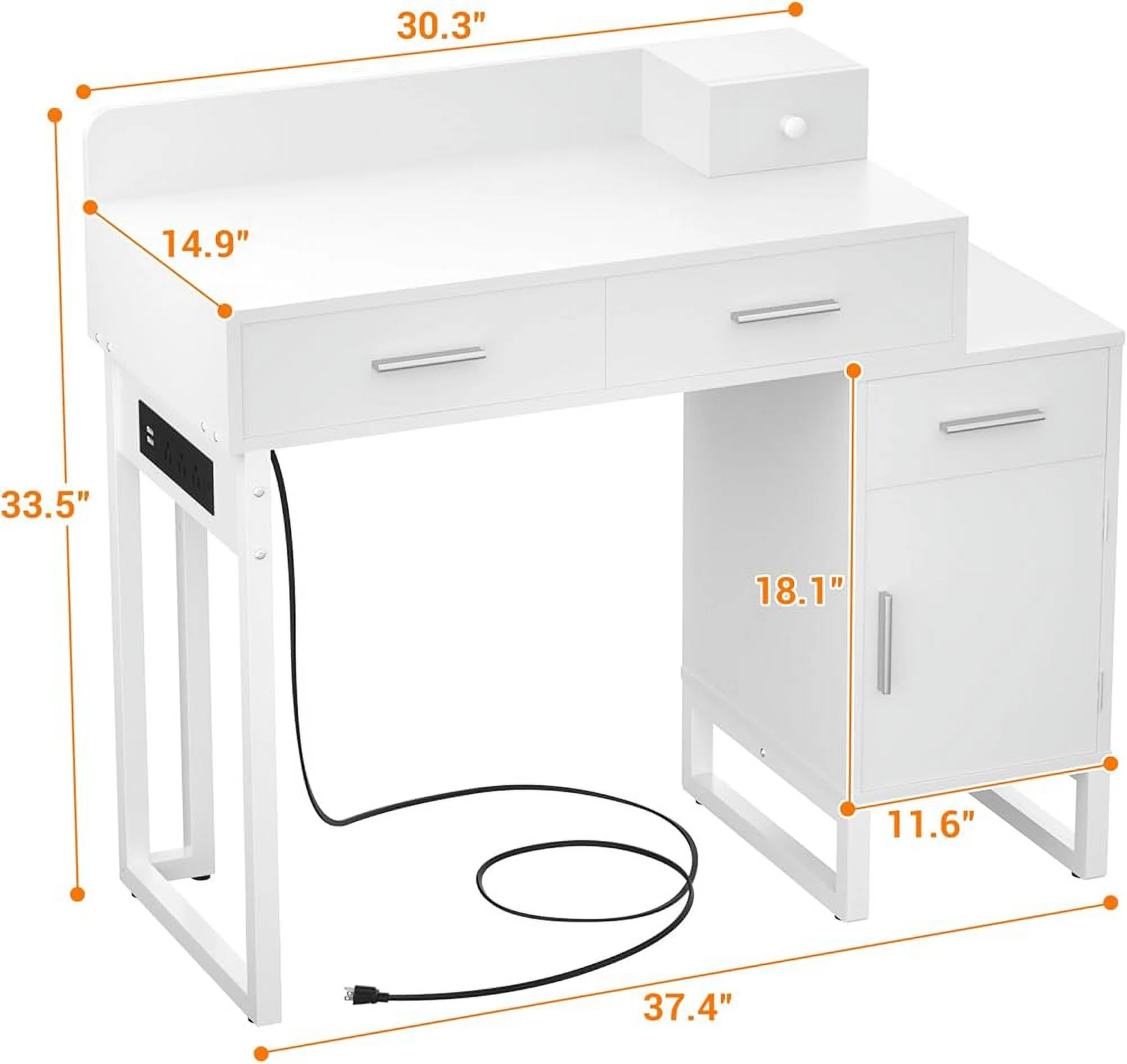 Vanity Desk With 4 Drawers and Cabinet, Makeup Vanity Table With Charge Station Socket, Small Space Makeup Bedside Cupboard, Gift for Her Choice, Suit for Apartment/Dorm/Bedroom, Cute Pink