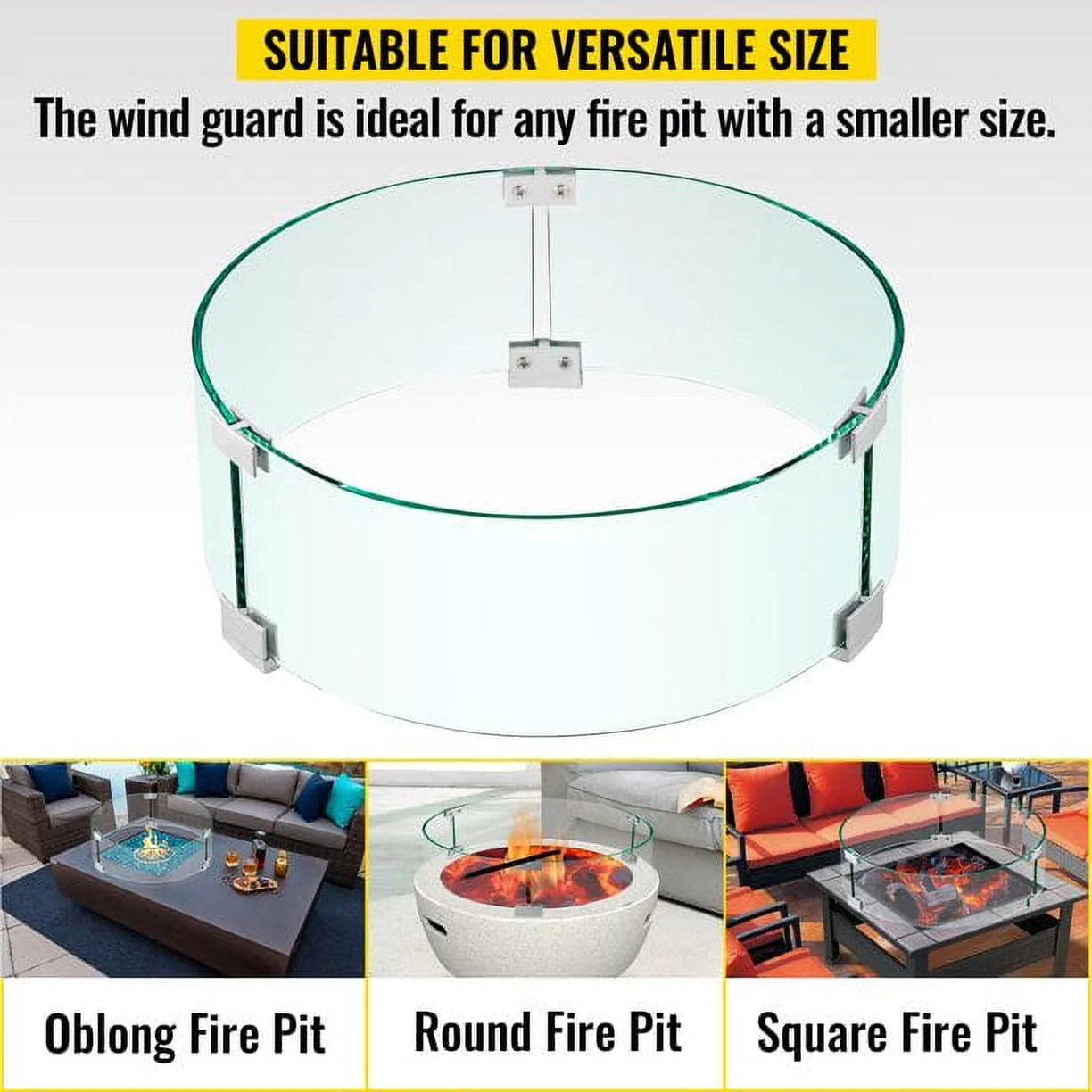 VEVOR Fire Pit Wind Guard, 17 x 17 x 6 inch Glass Flame Guard, Round Glass Shield, 1/4-Inch Thick Fire Table, Clear Tempered Glass Flame Guard, Steady Feet Tree Pit Guard for Propane, Gas, Outdoor