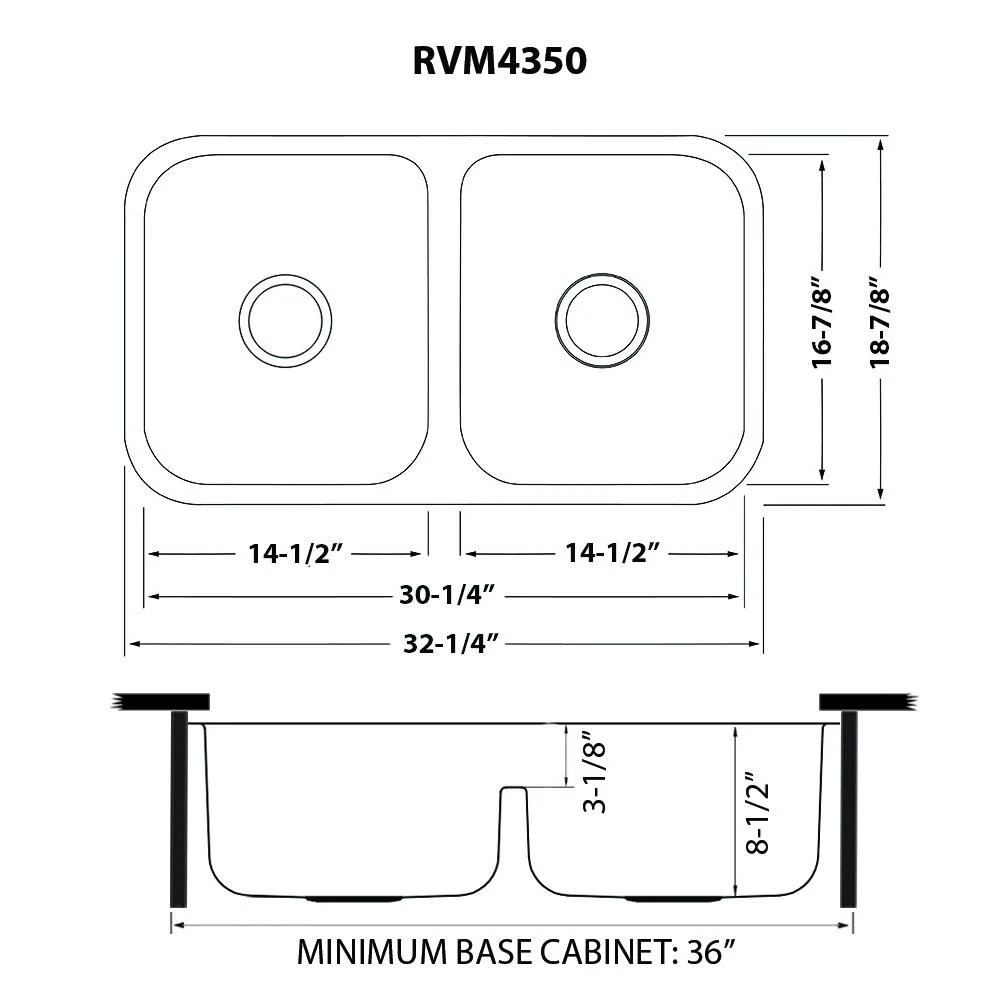 Ruvati 32-inch Low-Divide 50/50 Double Bowl Undermount 16 Gauge Kitchen Sink