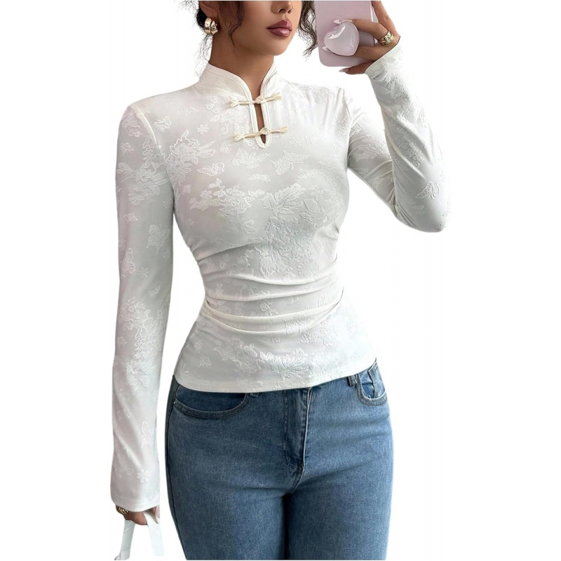 Women's Jacquard Cheongsam Top Mock