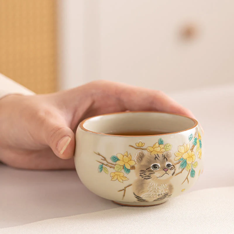Buddha Stones Cute Cat Yellow Flowers Rabbit Teacup Kung Fu Tea Cup