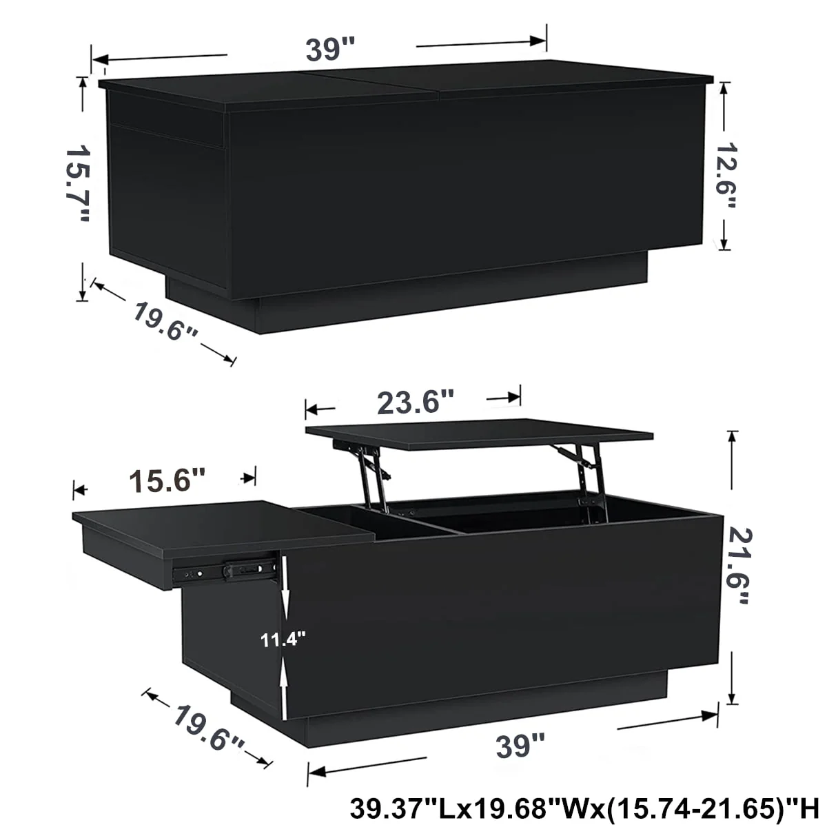 Hommpa LED Lift Top Coffee Table with Charging Station High Gloss Rectangle Center Tea Desk Black Hidden Storage Rising Dining Cocktail Tables Living Room