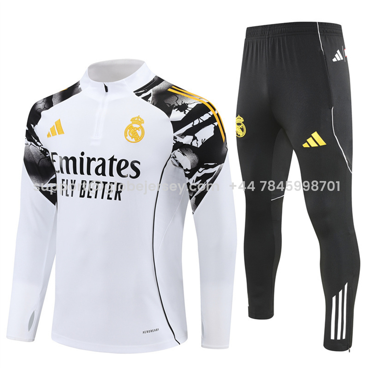 Real Madrid 25-26 Long Sleeve Training Set - White Top & Black Pants