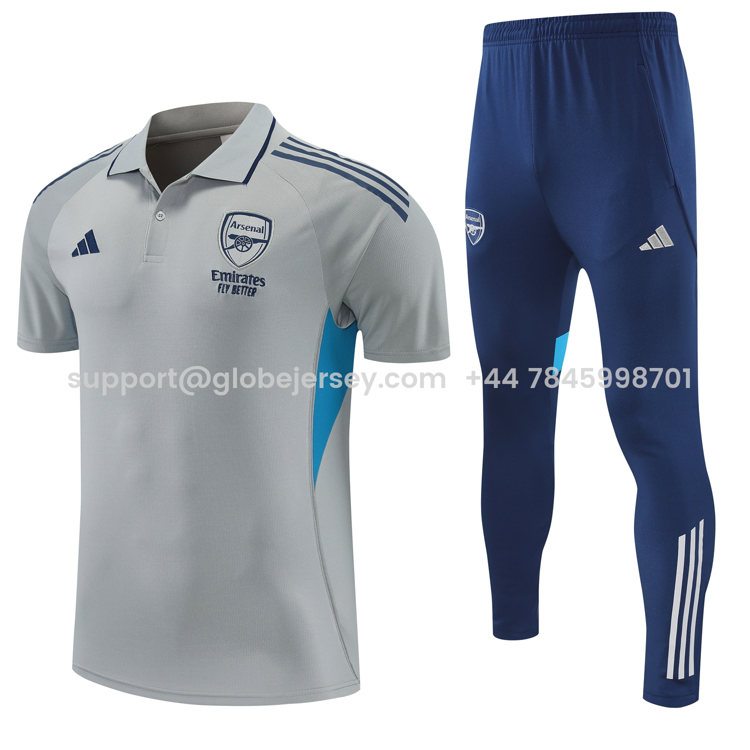 Arsenal 25-26 POLO Short-Sleeve Training Set - Grey Top and Deep Blue Pants