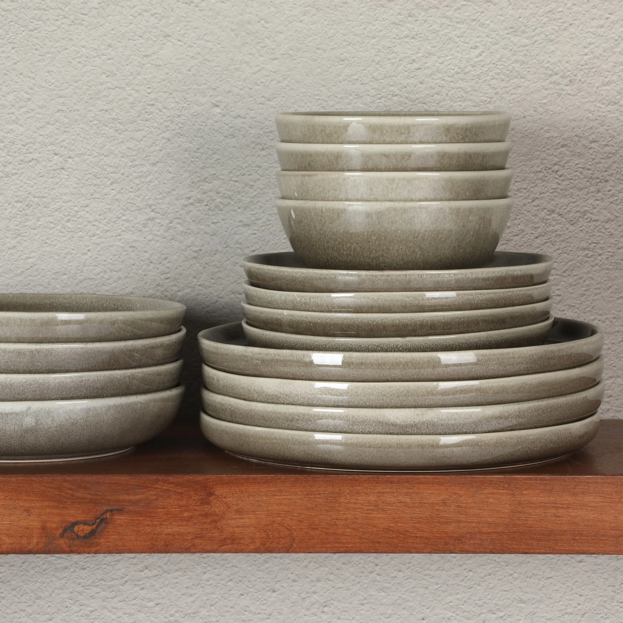 Gibson Elite Berea 16 Piece (Service for 4) Plates and Bowls Stoneware Dinnerware Set -Taupe