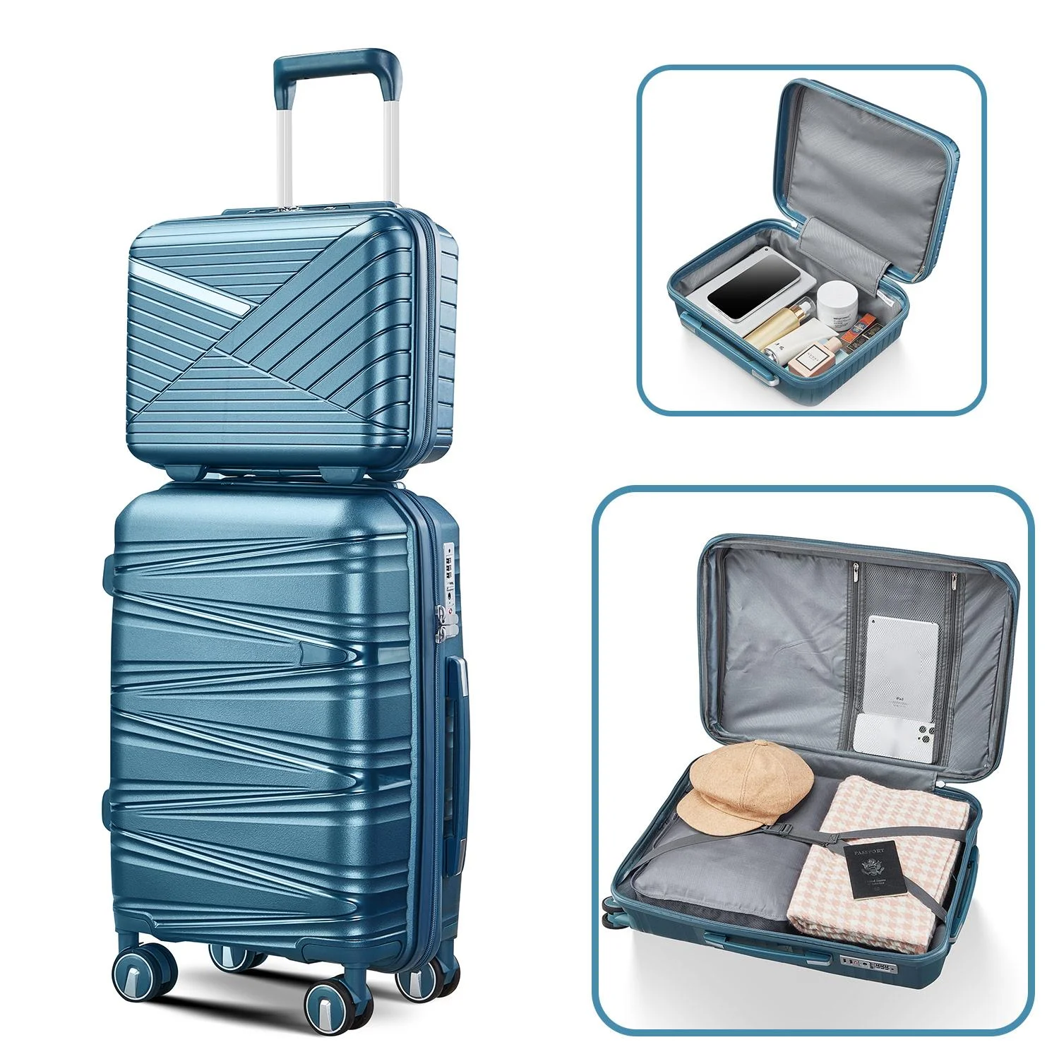 4 Piece Luggage Set Expandable Hardshell Travel Luggage Sets 8 Spinner Wheel Suitcase Wheels TSA Lock Suit Case, PP Lightweight & Durable wheels Upright Suitcase, 14/20/24/28 Inch