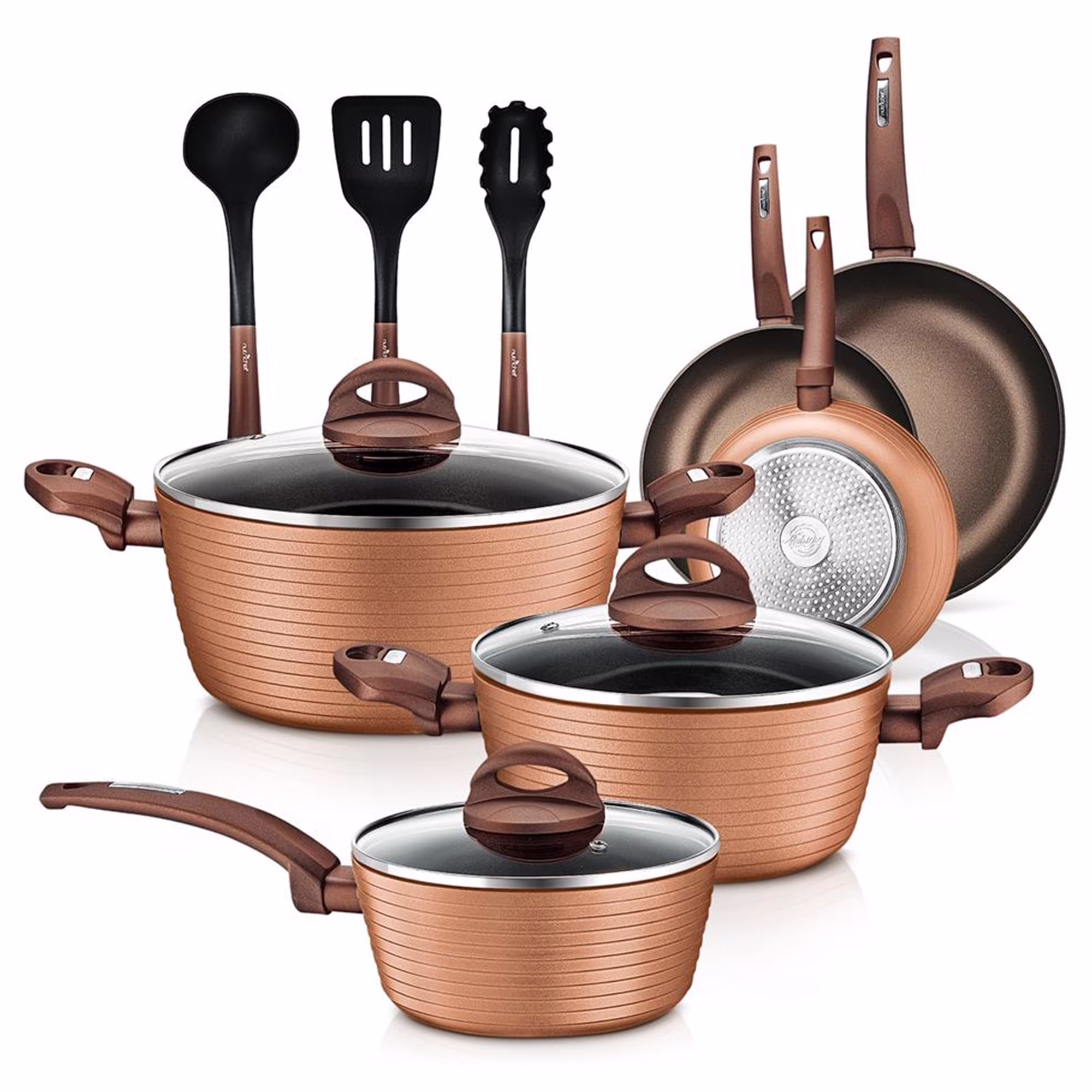 NutriChef Ridge Line Nonstick Kitchen Cookware Pots and Pan, 12 Piece Set, Gray