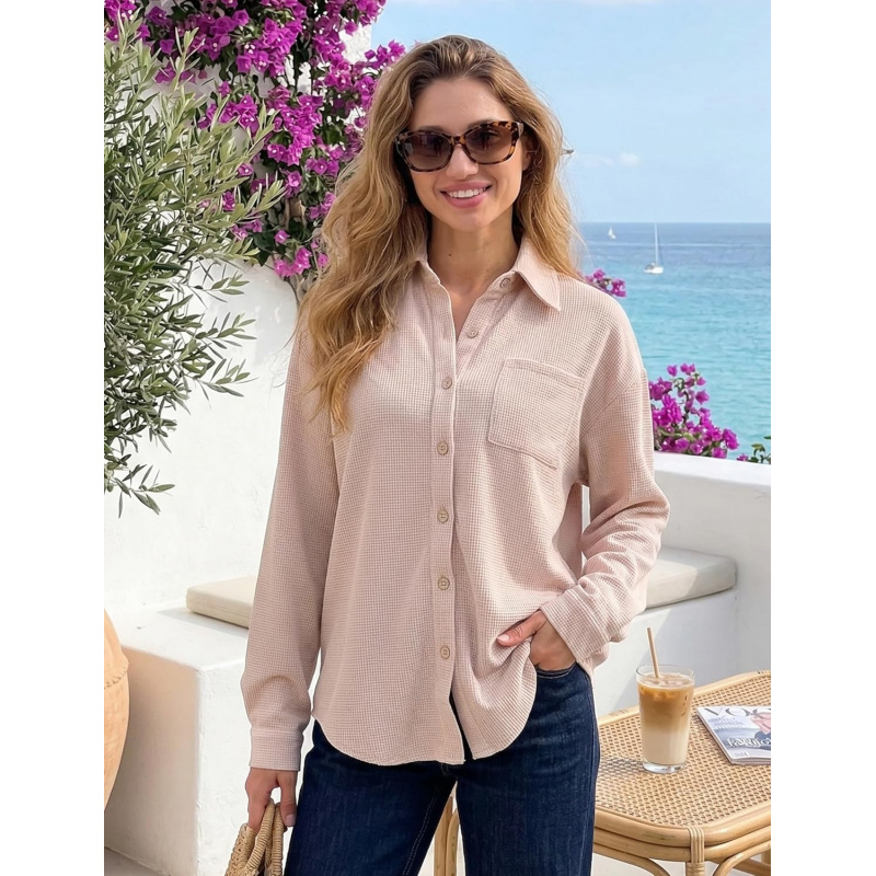 Waffle Button Down Shirts for Women