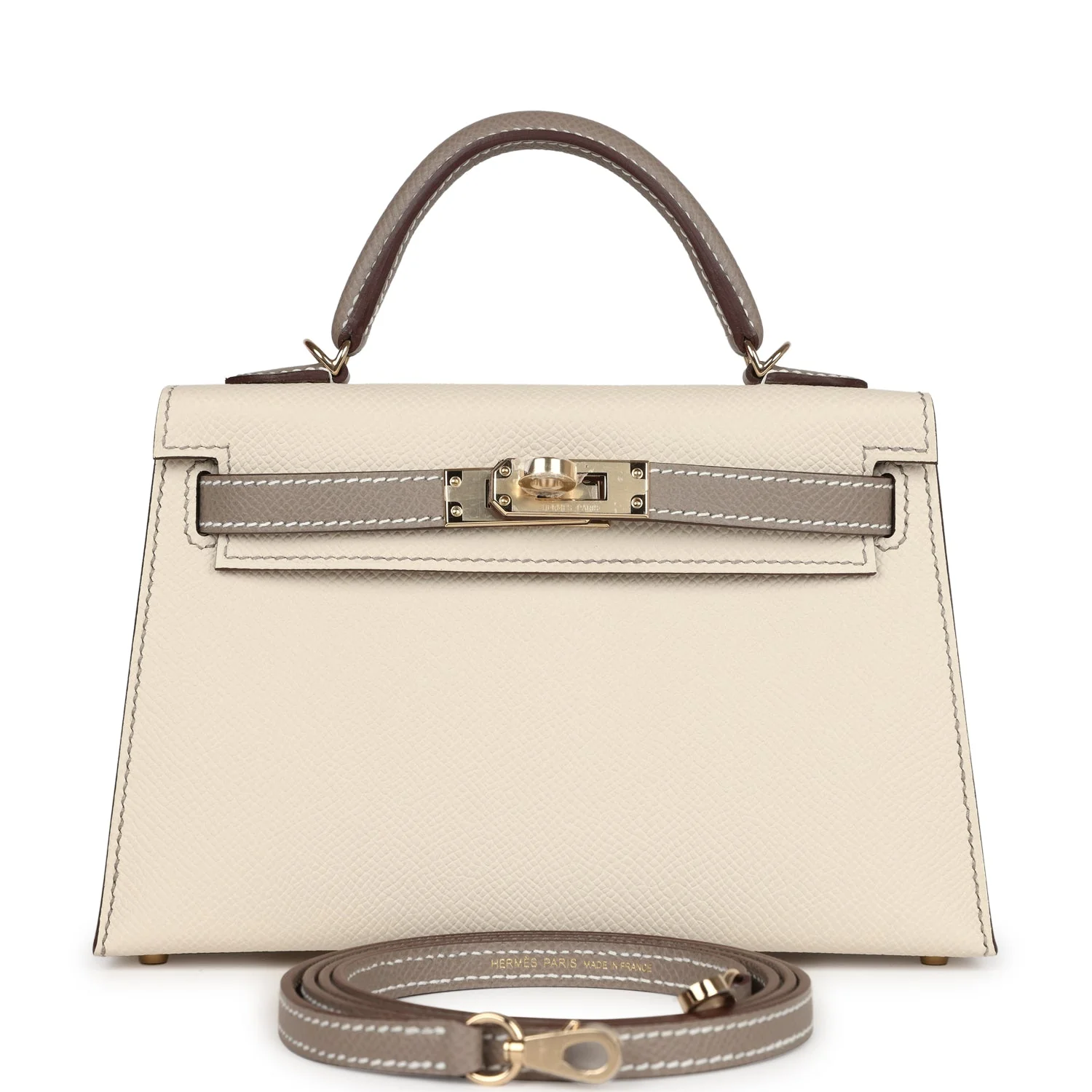 Hermes Special Order (HSS) Kelly Sellier 20 Craie and Gris Asphalte Epsom Permabrass Hardware