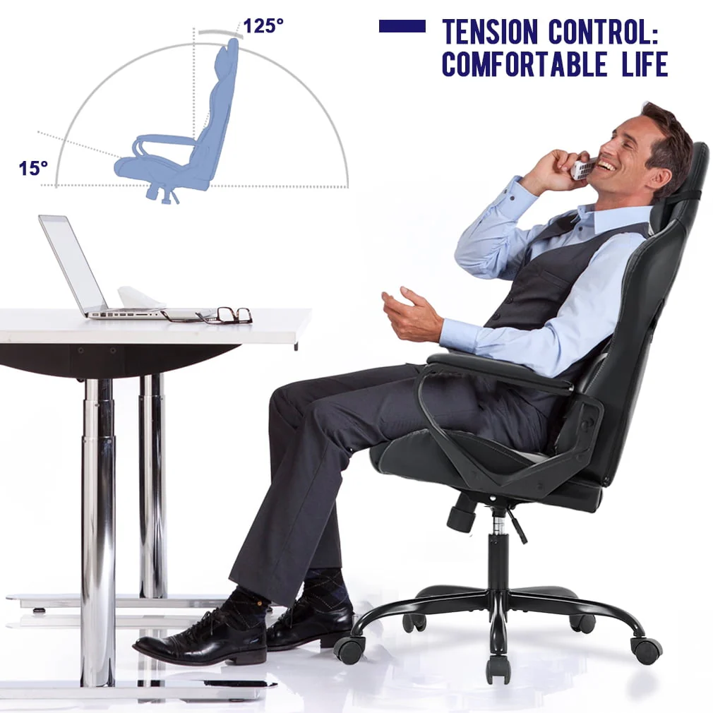 High-Back Gaming Chair PC Office Chair Computer Racing Chair PU Desk Task Chair Ergonomic Executive Swivel Rolling Chair with Lumbar Support for Back Pain Women, Men (WHITE)