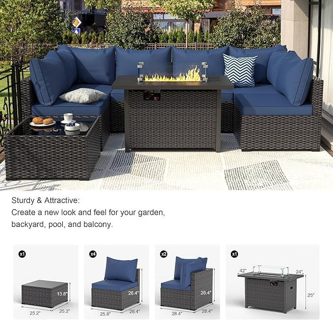 8 Piece Patio Furniture Set with 42