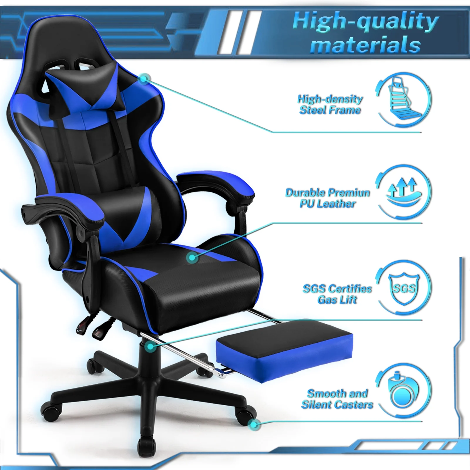 SOONTRANS Green Gaming Chair with Footrest, High Back Gamer Chair with Massage Lumbar Pillow, Gamer Computer Desk Chair (Green)