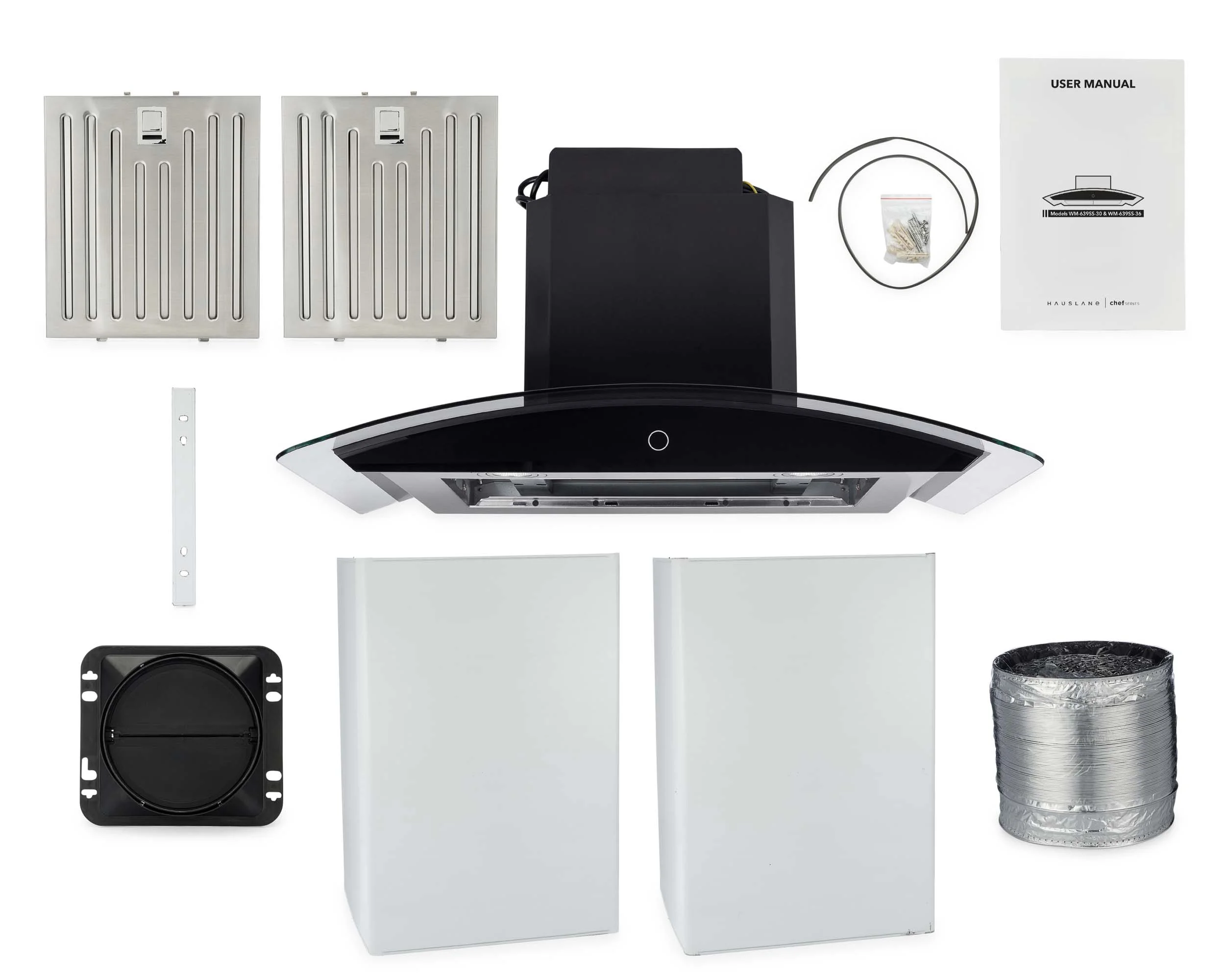 Hauslane|Chef Series WM-639 30-inch Wall Mounted Range Hood | Contemporary Design Professional Suction | Dishwasher Safe Baffle Filters, 3 Speed Settings, Touch Control Panel