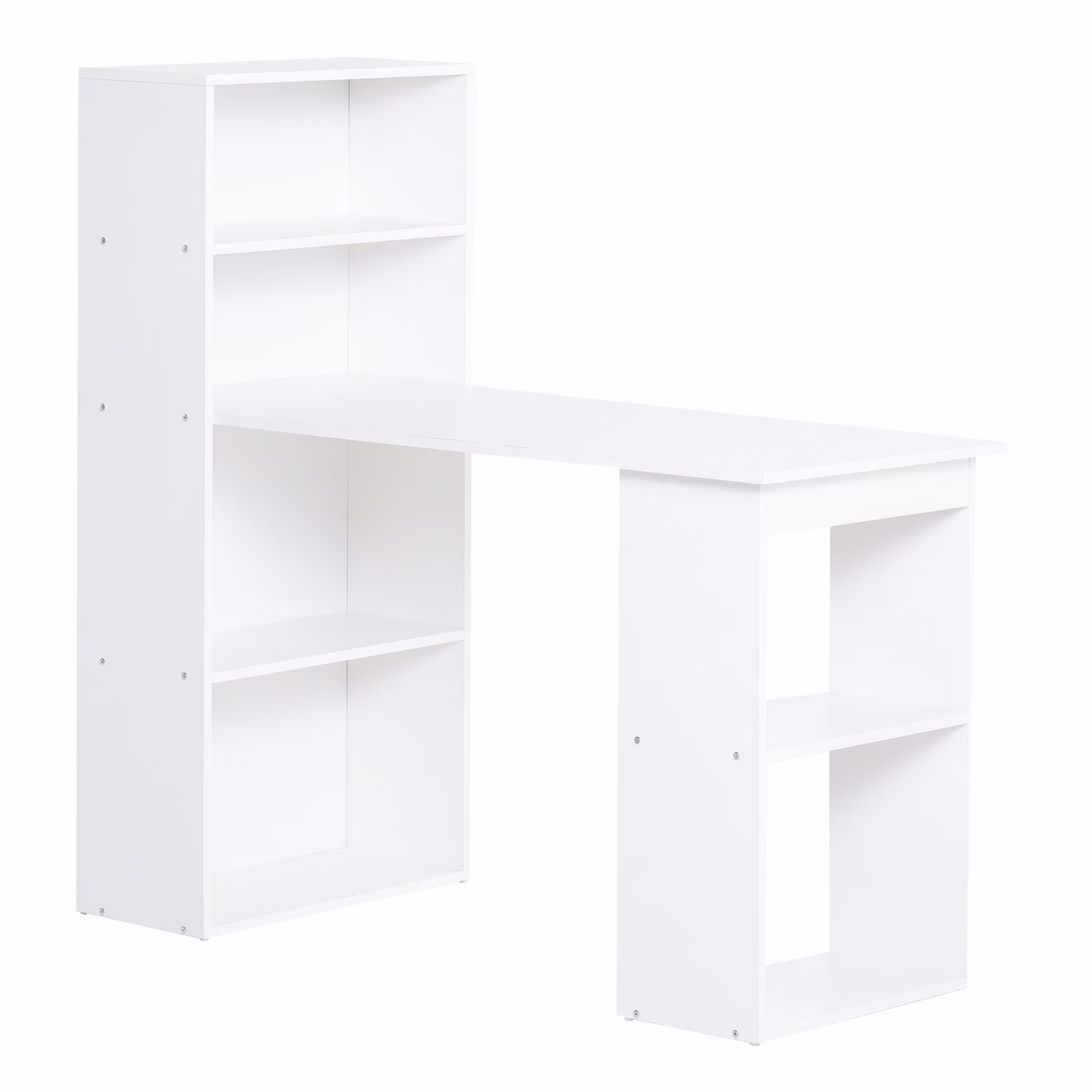 HOMCOM Modern Compact Computer Desk with 6-Tier Storage Shelves, Writing Table Workstation with Bookshelf for Home Office, Gray