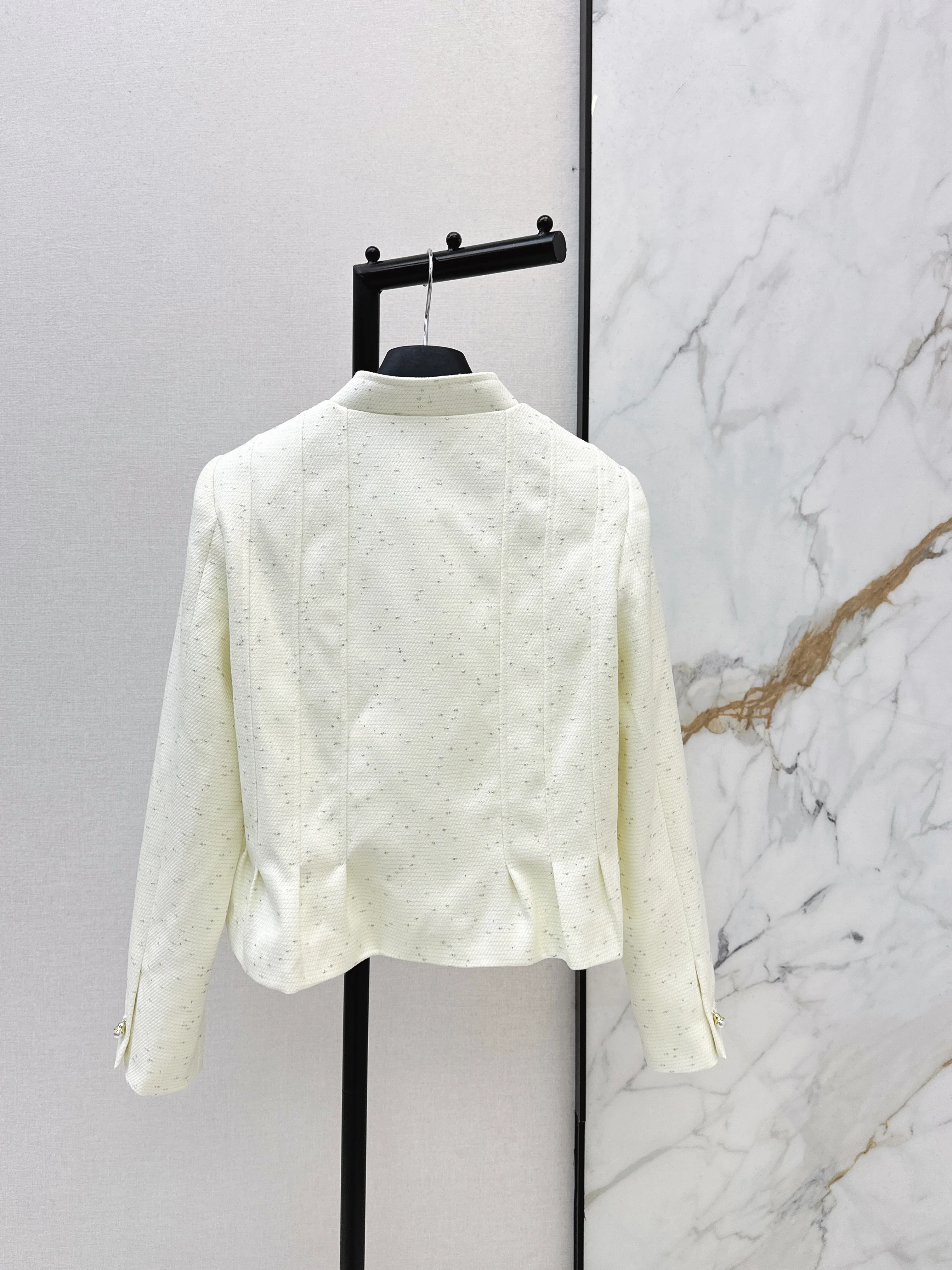 26SS Bee Embroidery Trim Stand Collar Elegant Coat