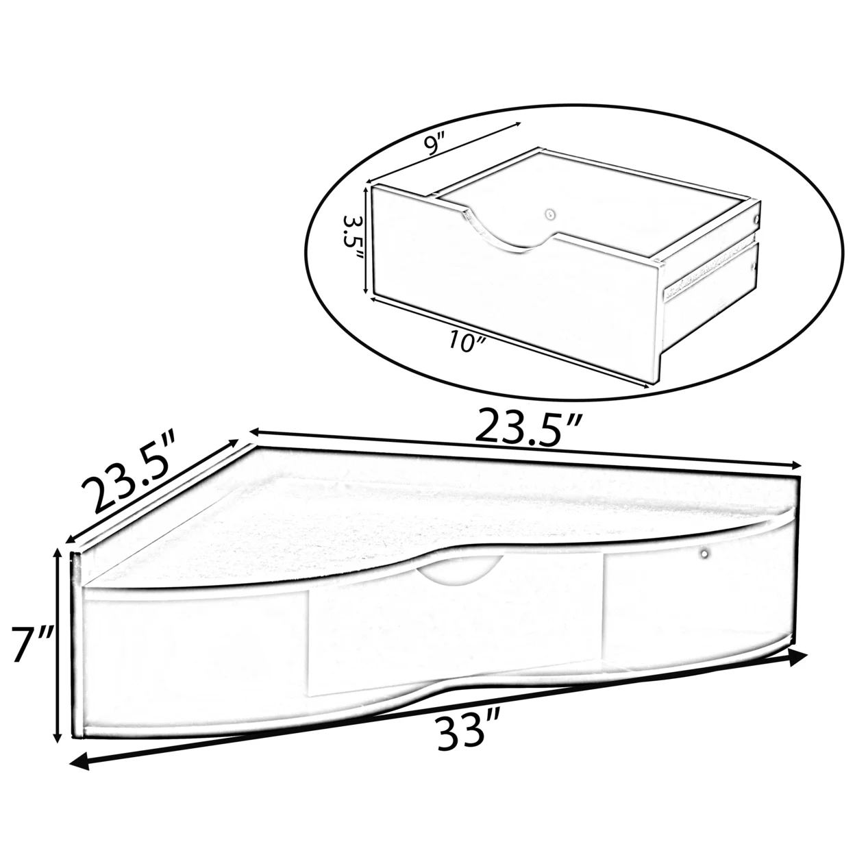 Corner Desk Heart  Shaped Wall Mounted Office Table with Drawer and Two Shelves Computer Writing Desk